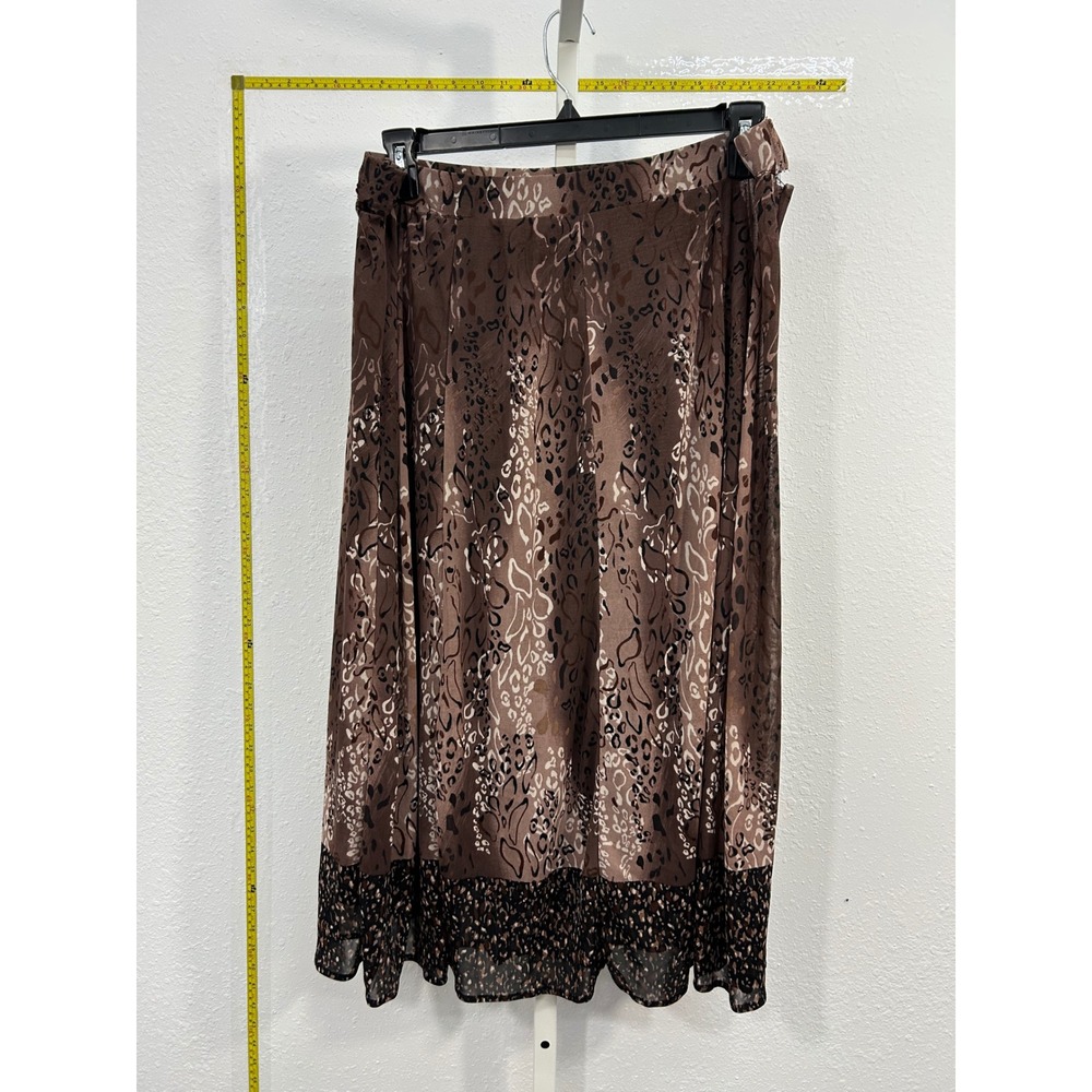 R.Q.T. Woman Brown Leopard Animal Print Mesh Midi Skirt A-Line‎ Elastic Waist